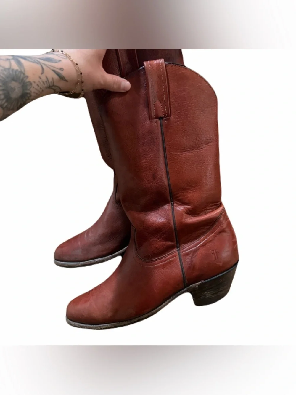 FRYE Vintage Western Mens Boots Cowboy Leather 3811 Cognac Size 11 D USA